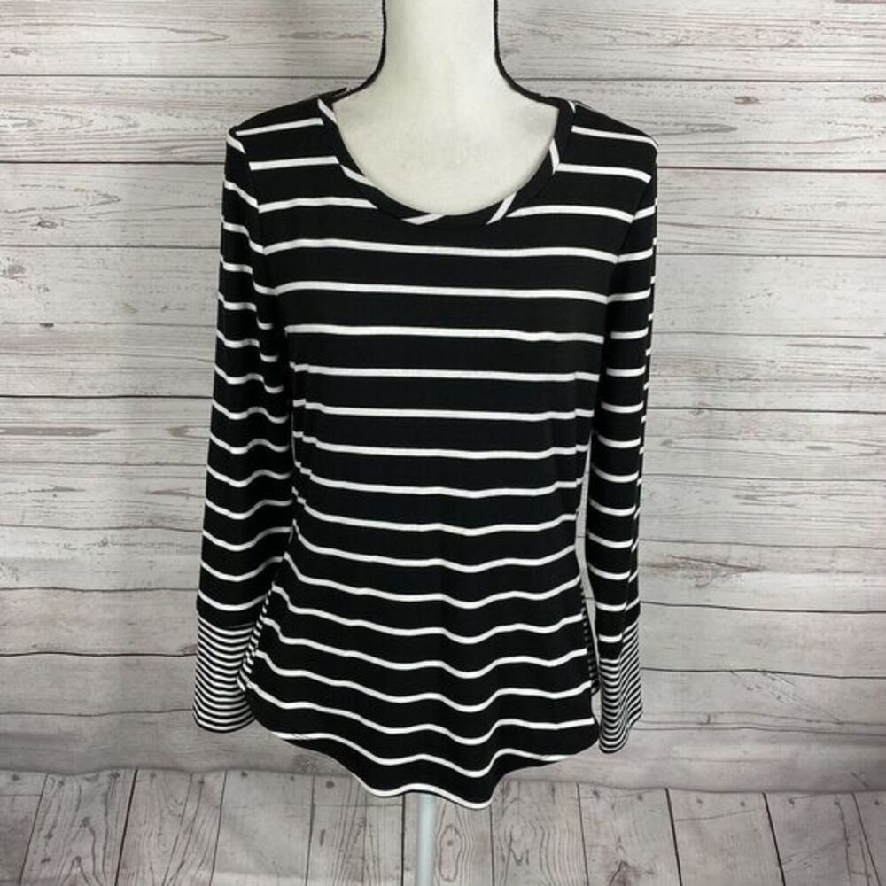41 Hawthorn Stitch Fix Knit Top Size Small Black White Striped Long Sleeve